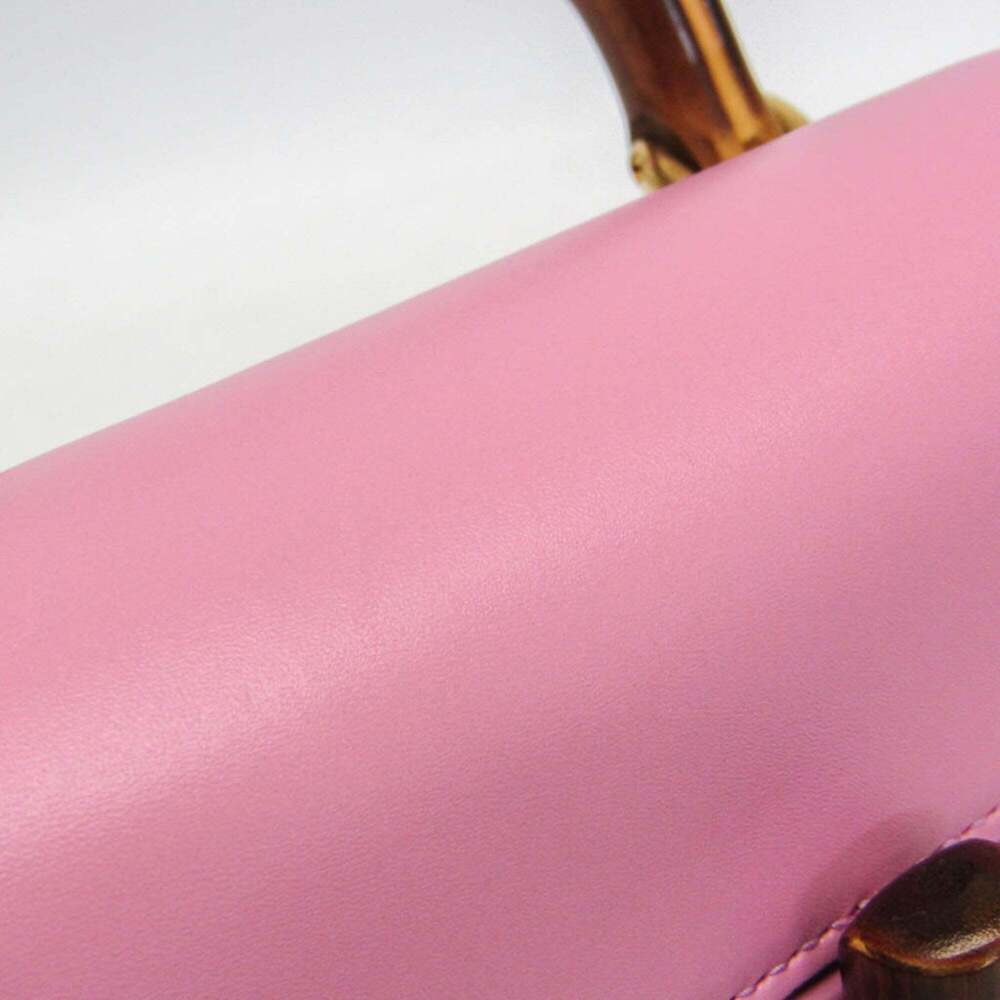 GUCCI Authentic Pink Leather Bamboo Shoulder Bag - Picture 7 of 14